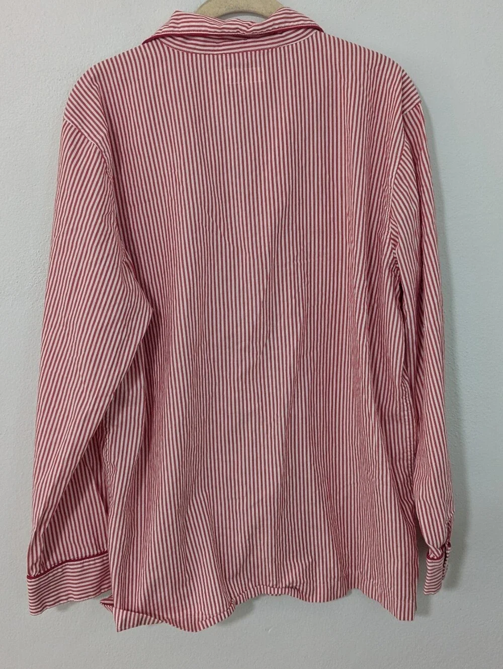 J. Crew Poplin Pajama Set Striped Shirt Button Front & Pants White Red Medium M
